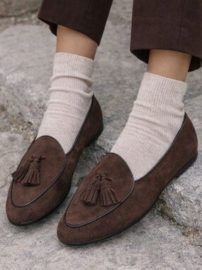 Journey West Brown Suede‎ Tassel Loafers Slip On Flats Size 6.5 Academia Preppy